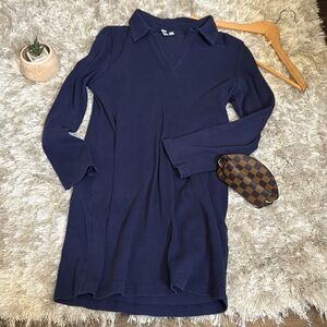 EUC & Other Stories Navy Waffle Cotton Collared Long Sleeve Dress M